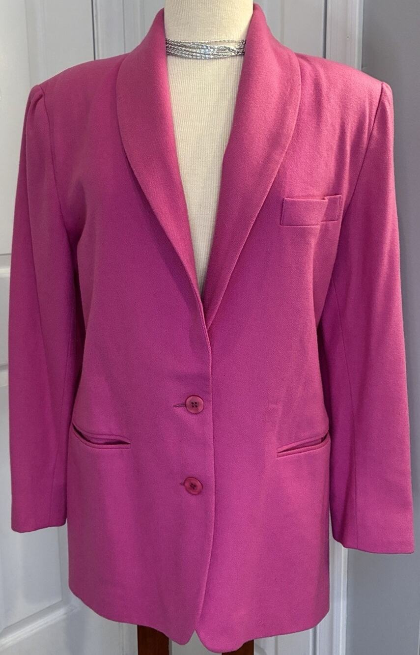 Vintage Ann Taylor Hot Pink 100% Wool Blazer Power Suit Jacket 90s Size 10